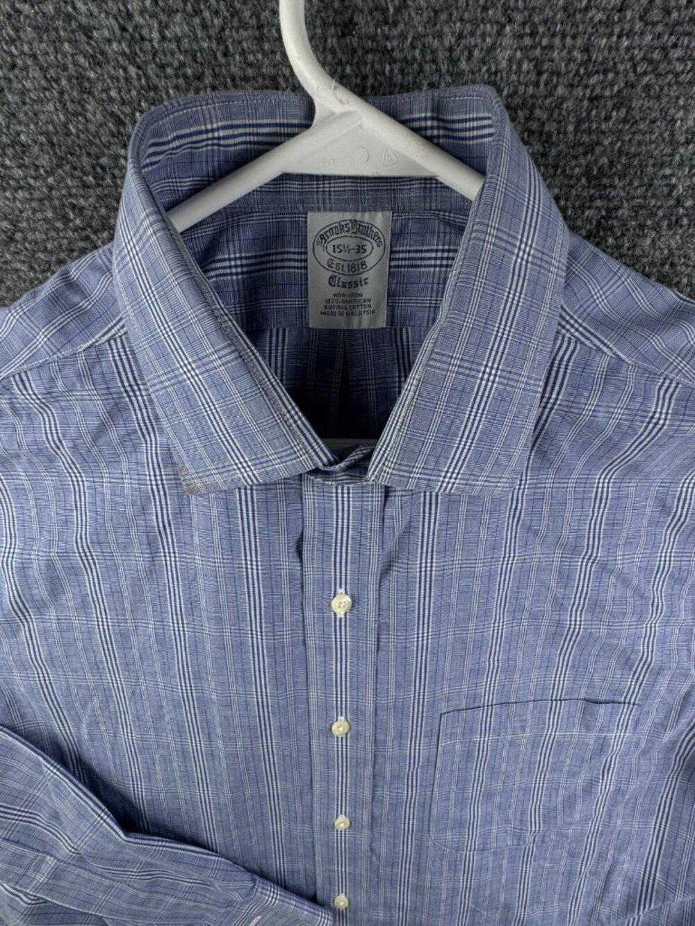 Brooks Brothers Men Non Iron Button Up Long Sleeve Blue Plaid 15.5 35 Classic **